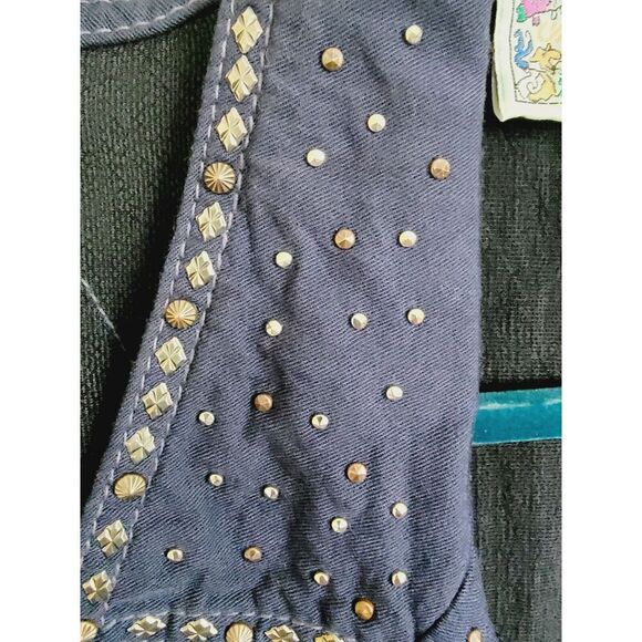 Monique Fashions‎ 12 Women's Vintage Blouse Shirt Beaded Studded Navy Blue L/S - Picture 5 of 11